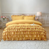 3 Pcs Ruffle Duvet Cover Set - Yellow (253)